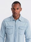 Men's denim snap shirt with pockets - light blue V1 OM-SHDS-0115