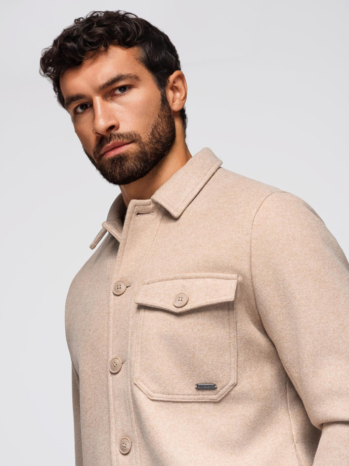 Men's lightweight fleece jacket with viscose - beige V1 OM-JANP-0199