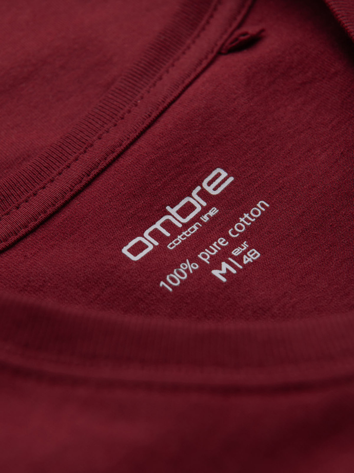 BASIC men's cotton classic tee shirt with a v-neck - maroon V10 OM-TSBS-0237