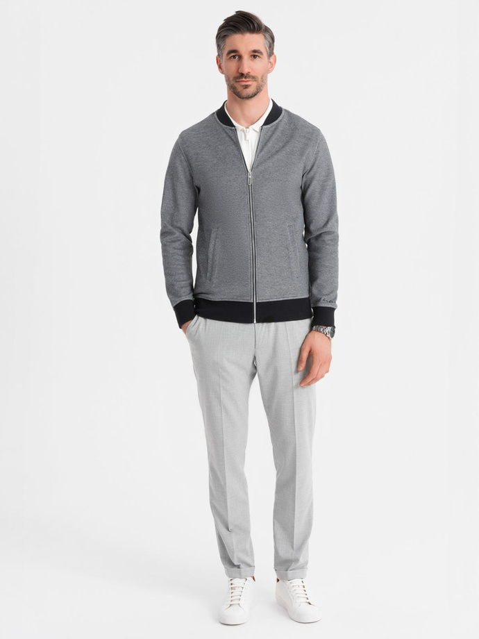 Men's pique knit bomber jacket - black V1 OM-SSZP-0238