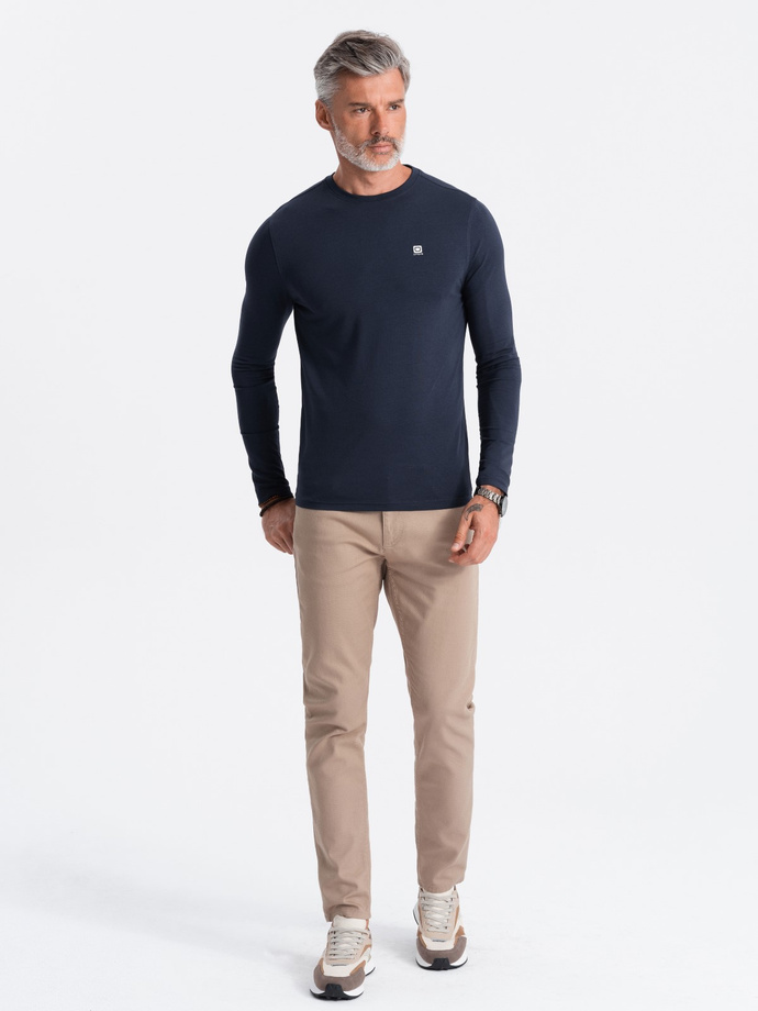 Men's signature elastane longsleeve with round neckline - navy blue V2 OM-LSCL-0102