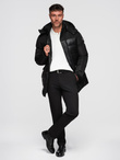 Men's quilted jacket with high collar and hood - black V1 OM-JALJ-0266