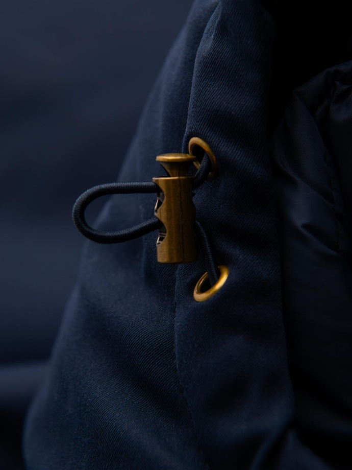 Elegancka męska parka z kieszeniami cargo i kapturem – granatowa V2 OM-JAPJ-0287