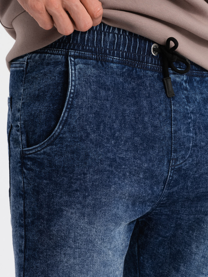 Spodnie męskie marmurkowe jeansowe JOGGERY - ciemnoniebieskie V1 OM-PADJ-0133