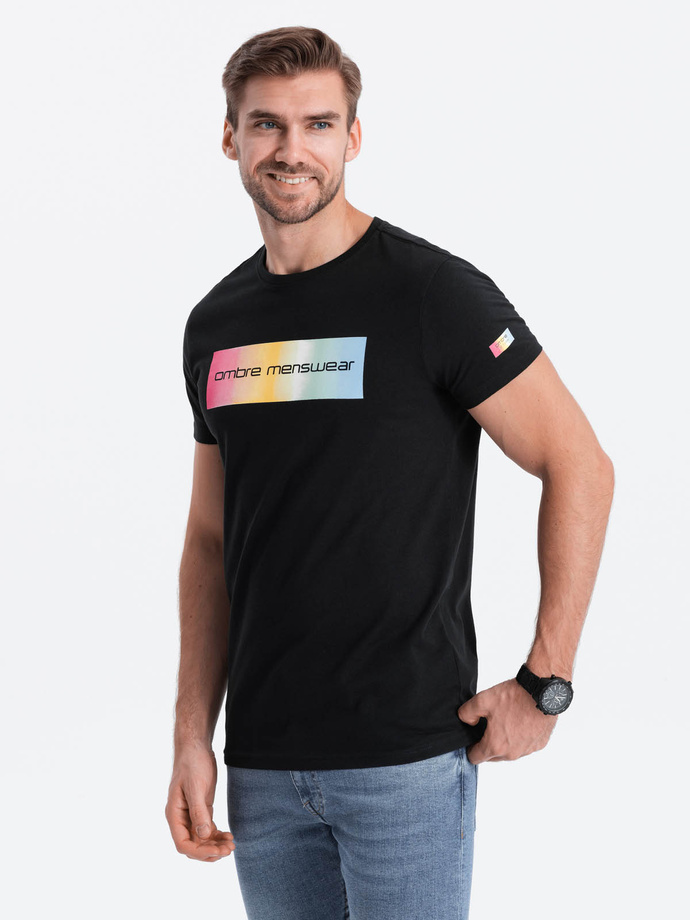 Men's printed cotton t-shirt - black V1 S1750