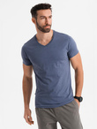 Men's BASIC classic cotton T-shirt with a serape neckline - blue melange V18 OM-TSBS-0237