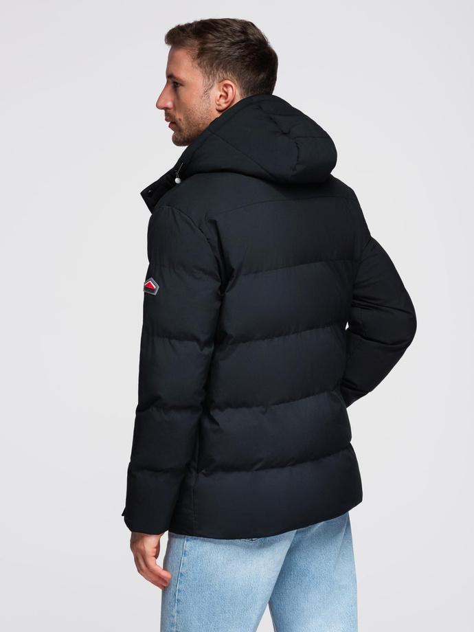 Men's winter jacket with detachable hood in waterproof material - black V3 OM-JAHP-0306