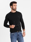 Men's SLIM FIT longsleeve with elastane and print - black V1 OM-LSBC-0124 