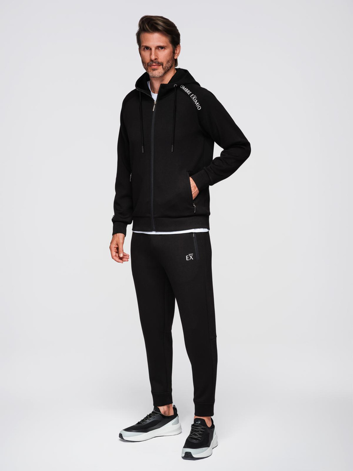 Unbuttoned men's sweatshirt with stand-up collar and hood - black V1 OM-SSZP-0216