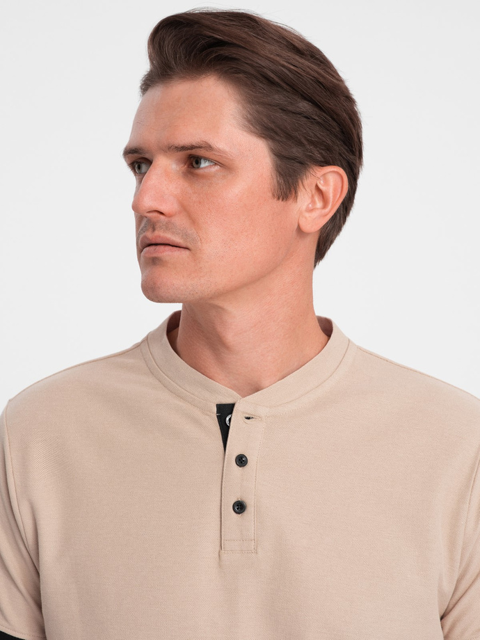 Men's collarless polo shirt - beige V5 OM-TSCT-0156