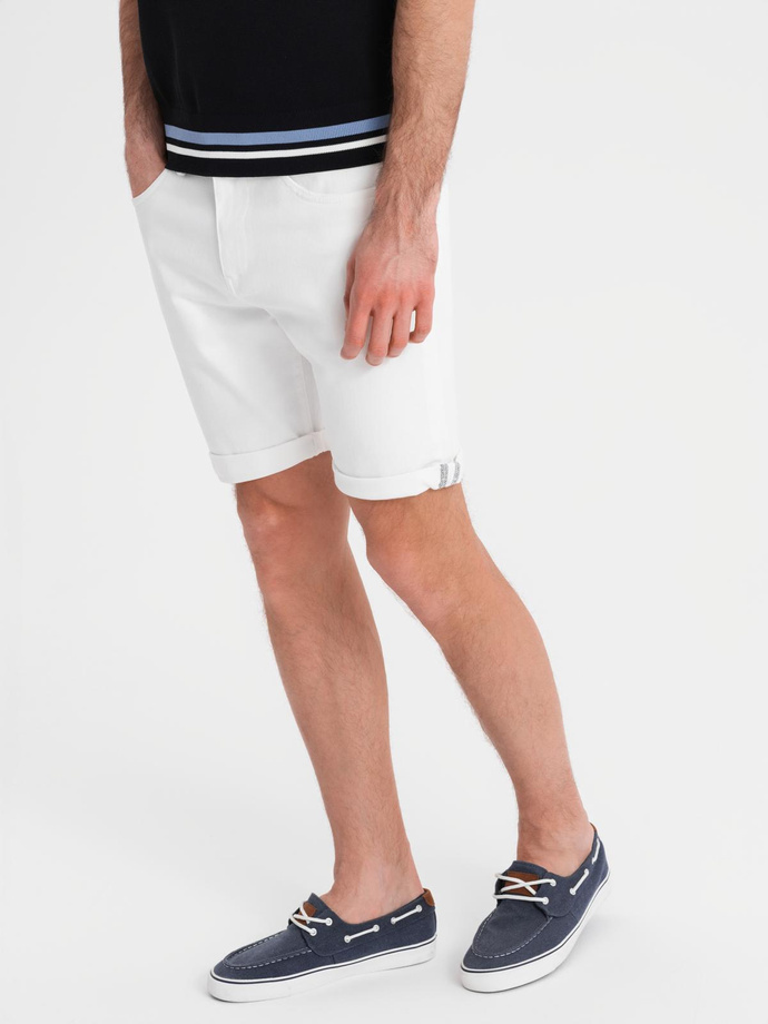 Men's denim classic shorts with rolled up leg - white V1 OM-SRDS-0162