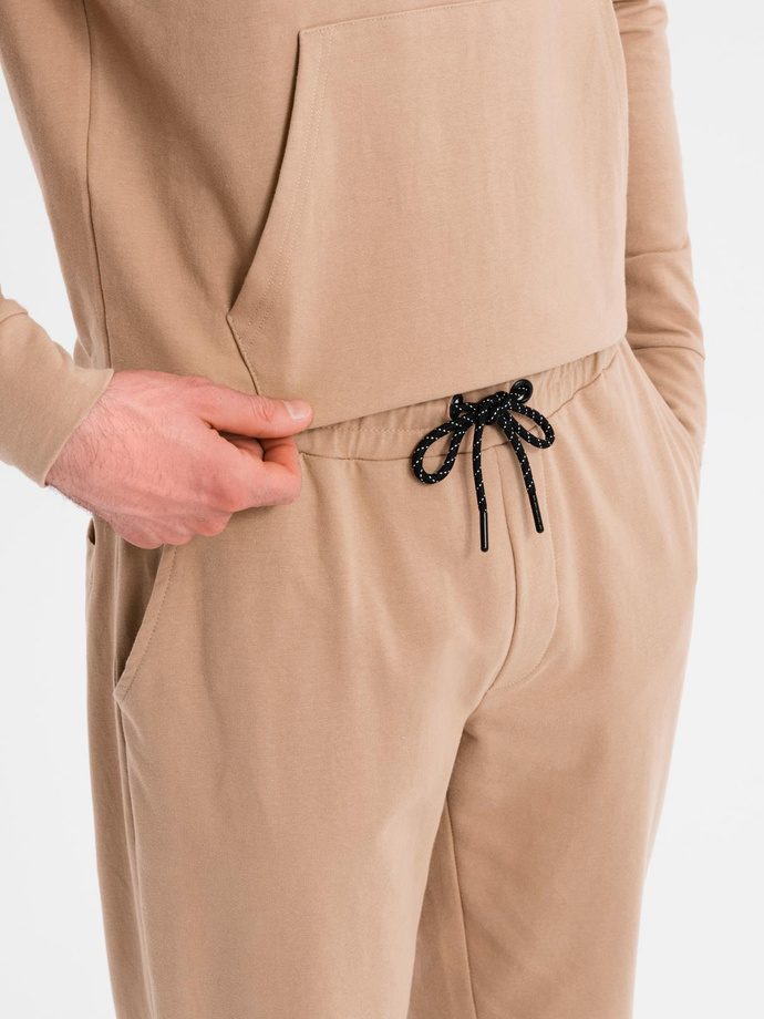 Komplet dresowy męski bluza z kapturem + spodnie dresowe - brązowy V3 Z107