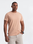 Klasyczny T-shirt męski bawełniany BASIC - cielisty V9 OM-TSBS-0146