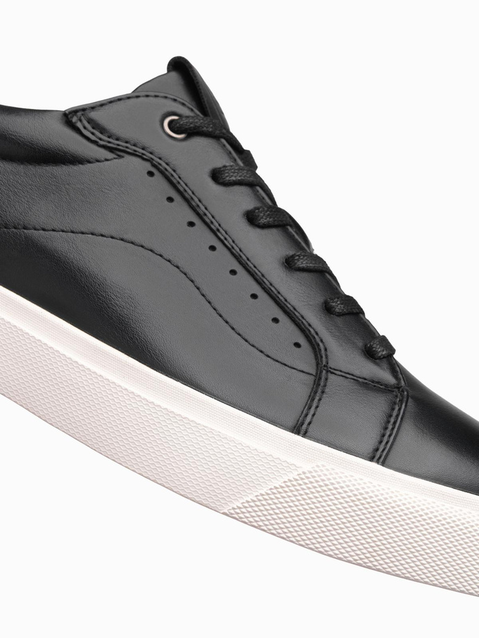Buty męskie sneakersy ze skóry ekologicznej – czarne V2 OM-FOCS-0179