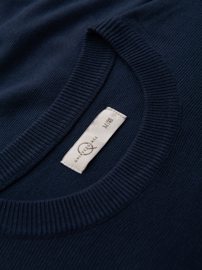 Men's sweater with round neckline in stretch knit with classic weave - navy blue V1 OM-SWSW-0183