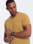 BASIC men's classic cotton T-shirt with a serape neckline - mustard V8 OM-TSBS-0145