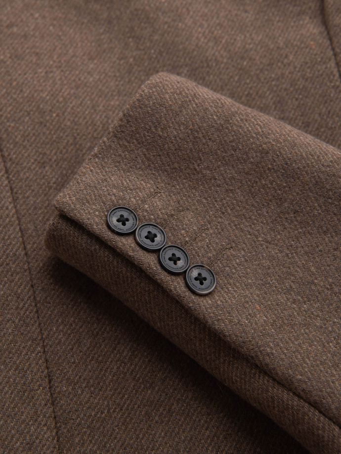 Elegancki jednorzędowy męski płaszcz z wełną – brązowy V1 OM-COWC-0114