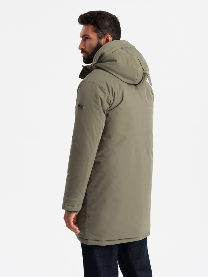 Klasyczna męska długa kurtka typu parka – oliwkowa V3 OM-JALJ-0166