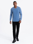 Men's wash sweater with v-neck - blue V4 OM-SWOS-0108