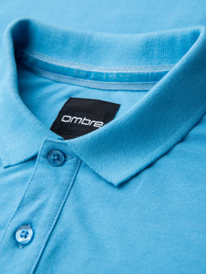 Cotton pique knit polo shirt - light blue V3 OM-POSS-0103