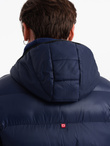 Men's winter quilted jacket of combined materials - navy blue V2 OM-JAHP-0145