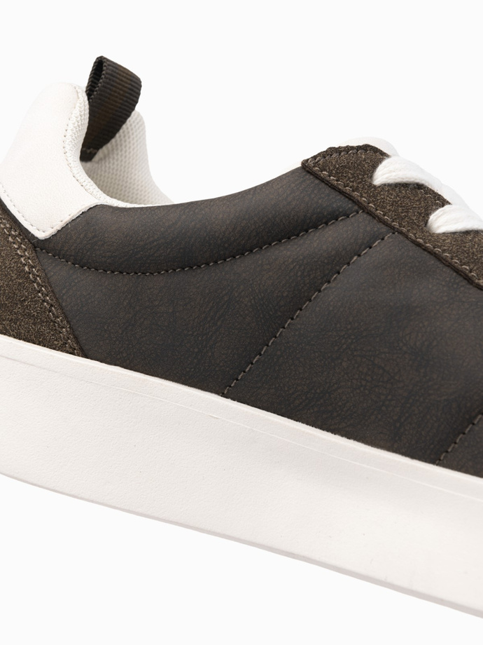 Oldschoolowe sneakersy męskie na grubej podeszwie – ciemnobrązowe V3 OM-FOSL-0170