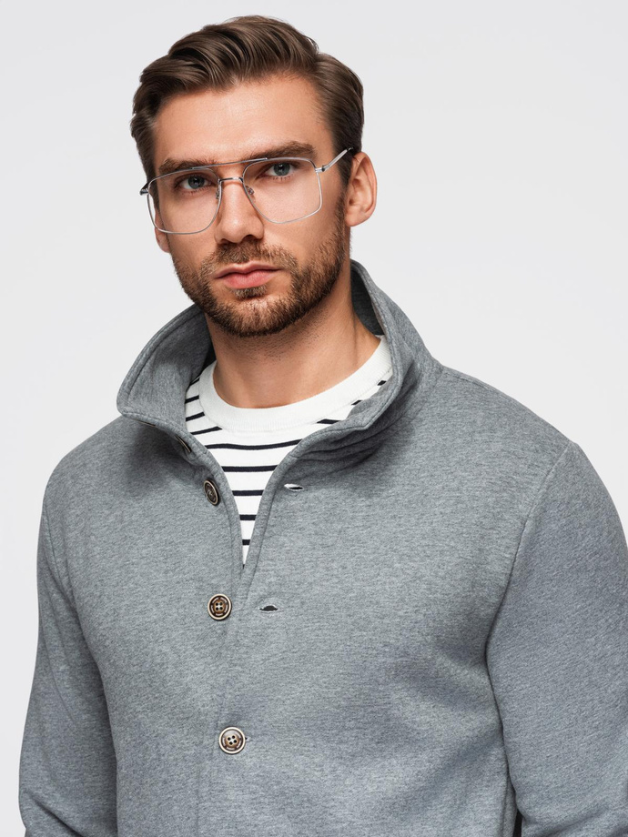 Washed men's sweatshirt with decorative stitching at the neckline - navy blue V4 OM-SSDS-0131