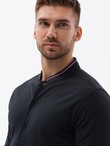 Men's cotton SLIM FIT shirt with stand-up collared collared stripes - black V4 OM-SHCS-0178 
