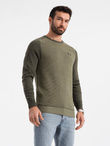 Cotton men's sweater with patch and raglan sleeves - olive V2 OM-SWSW-0121