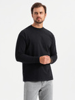 Men's LOOSE FIT cotton longsleeve with round neckline - black V1 OM-LSBC-0129