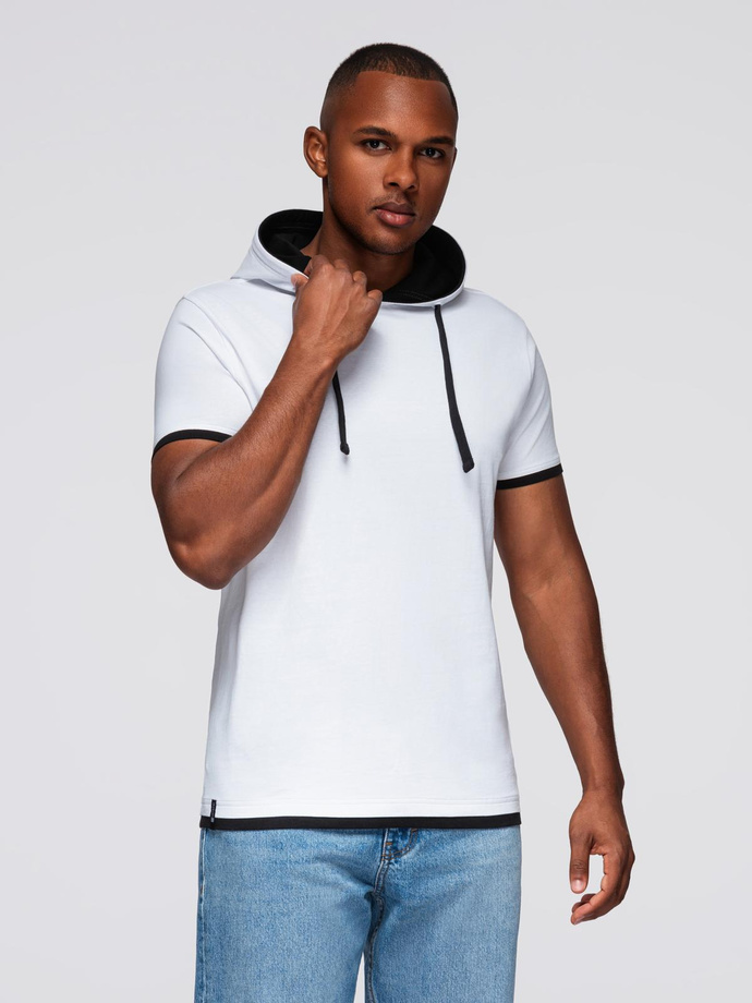 Męski t-shirt bawełniany z kapturem – biały V1 OM-TSCT-0256