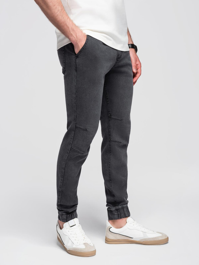 Men's JOGGERS denim pants with wash effect - grey V3 OM-PADJ-0267