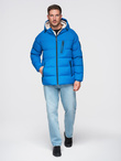 Warmed quilted men's jacket with raglan sleeves - blue V2 OM-JAHP-0302