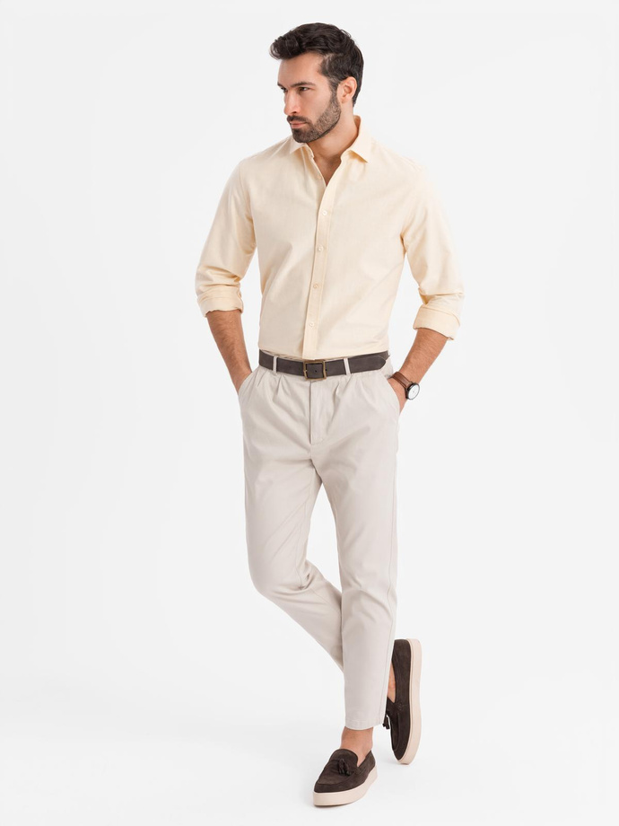 Pastelowa bawełniana męska koszula typu oxford – jasnożółta V3 OM-SHOS-0183