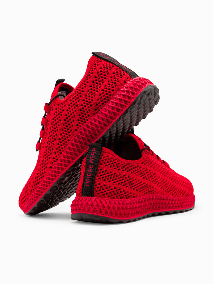 Buty męskie wsuwane sneakersy z siateczki - czerwone V2 OM-FOKS-0117