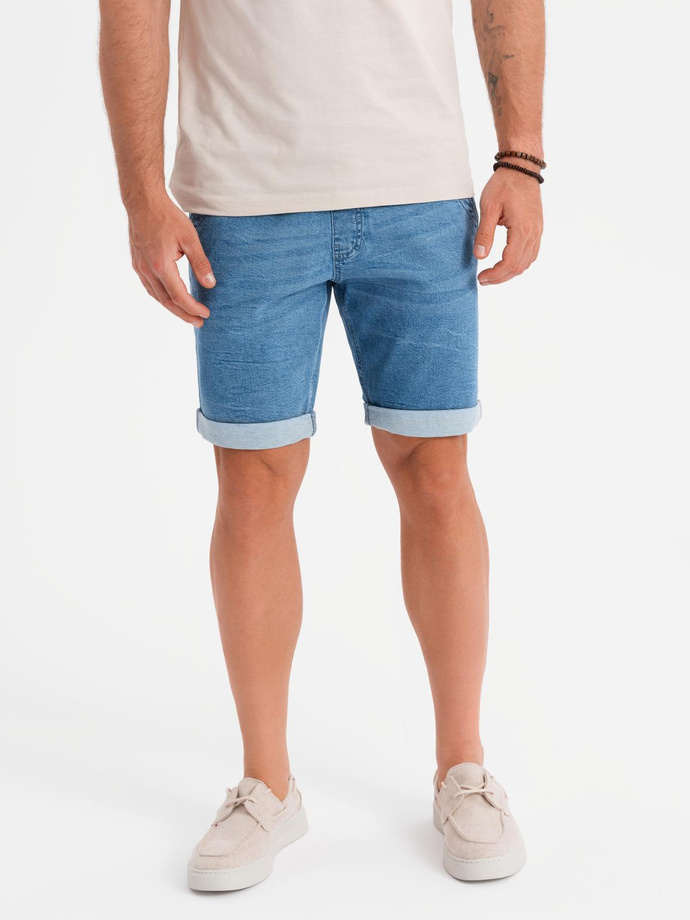 Men's denim shorts with rolled up leg - light blue V1 OM-SRDS-0161 