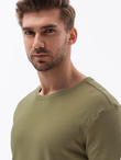 T-shirt męski bawełniany z nadrukiem - oliwkowy V4 S1387