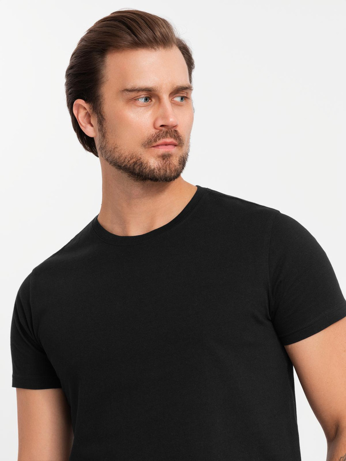 Set of men's BASIC cotton shirts with round neckline - black/gray/sand V7 OM-TSBS-0232