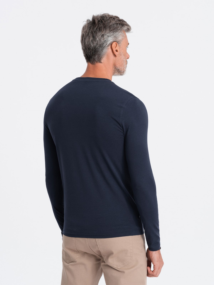 Men's signature elastane longsleeve with round neckline - navy blue V2 OM-LSCL-0102