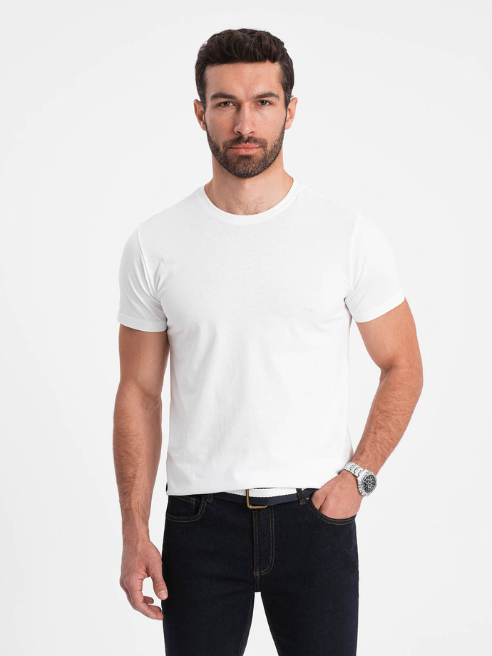 Męski klasyczny bawełniany T-shirt BASIC - biały V4 OM-TSBS-0146
