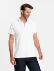 Men's pique knit polo shirt without buttons - white V1 OM-POSS-0110