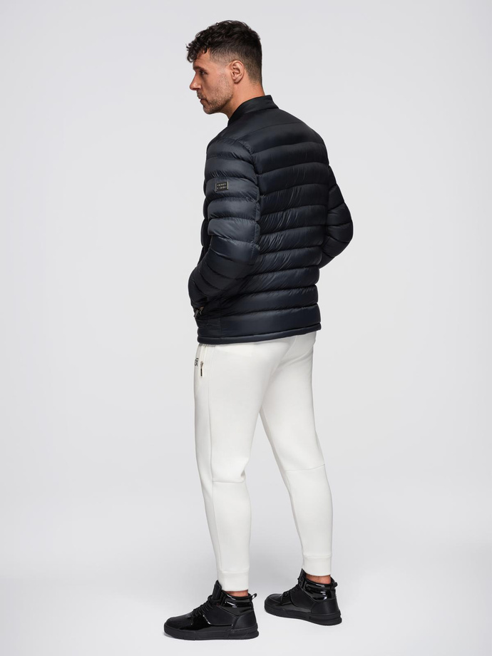Men's imitation leather jacket with ribbed hem - dark brown V1 OM-JAFL-0109