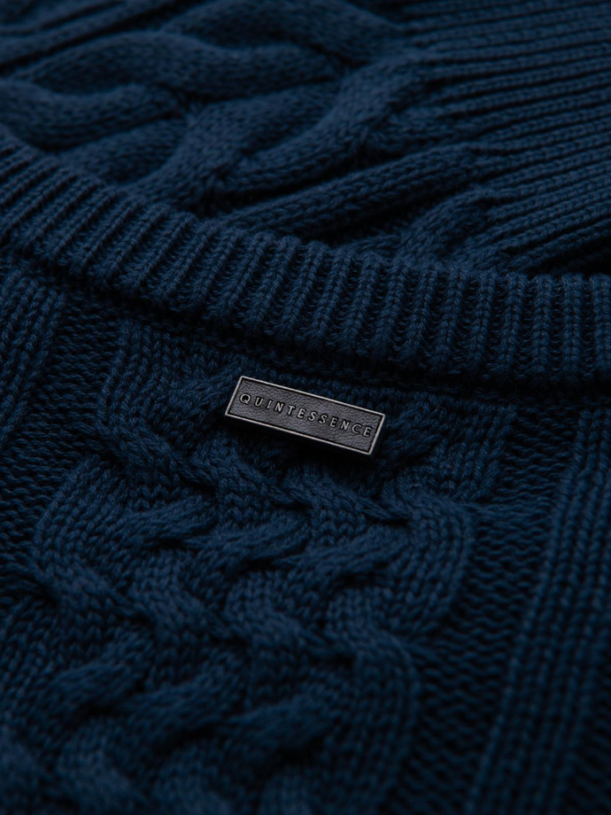 Męski elegancki sweter z ciekawym splotem – granatowy V5 OM-SWSW-0173