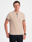 Men's collarless polo shirt - beige V5 OM-TSCT-0156
