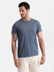 T-shirt męski klasyczny bawełniany BASIC - ciemnoniebieski V18 OM-TSBS-0146