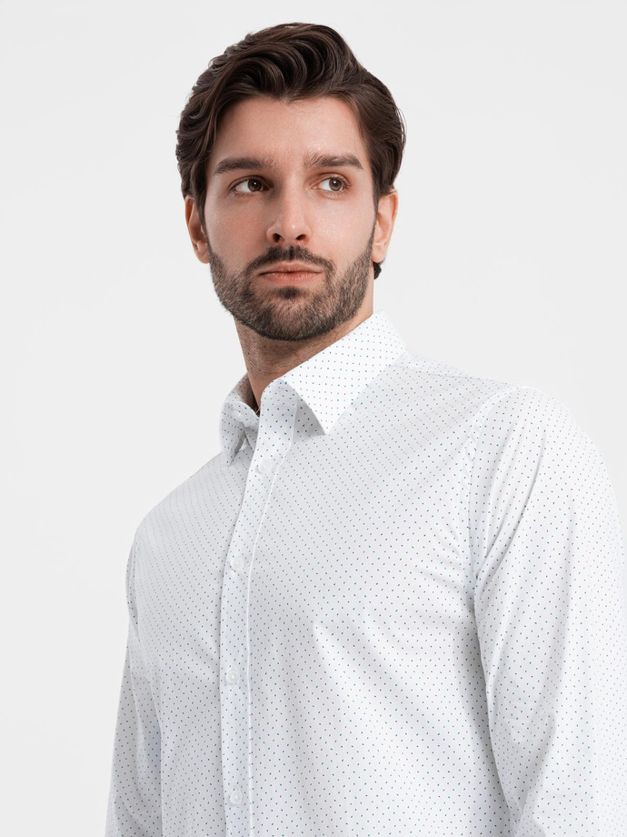 Bawełniana koszula męska w mikro wzór REGULAR FIT - biała V1 OM-SHCS-0152