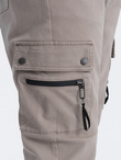 Men's JOGGER pants with zippered cargo pockets - dark beige V2 OM-PAJO-0125
