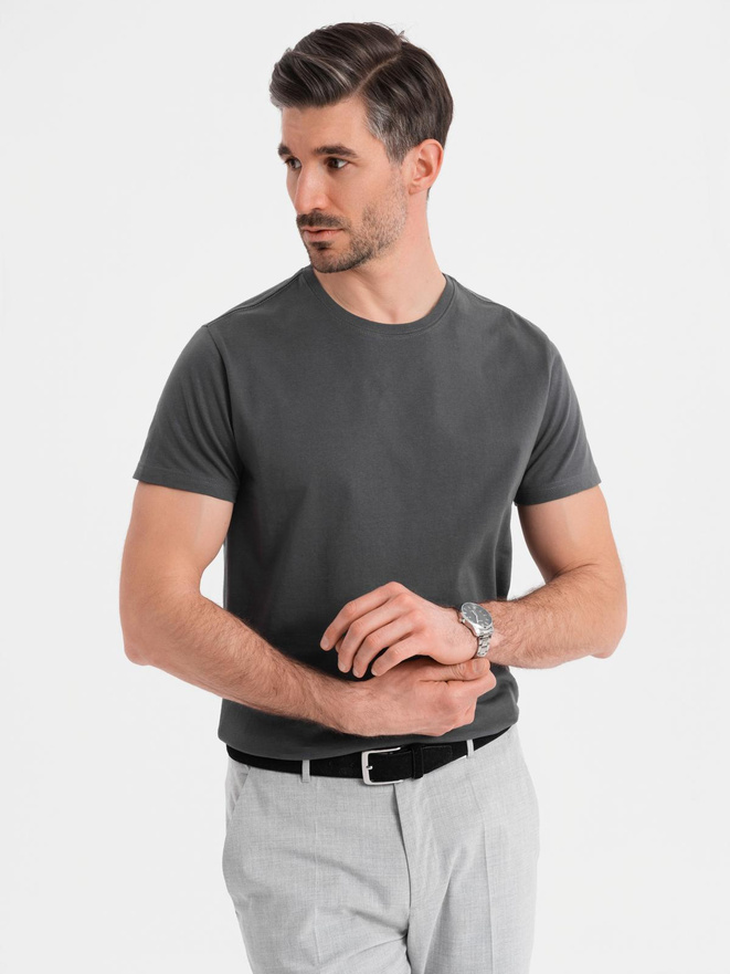 Męski klasyczny bawełniany T-shirt BASIC - grafitowy V15 OM-TSBS-0236