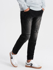 Men's marbled JOGGERS pants with rubbed edges - black V2 OM-PADJ-0153