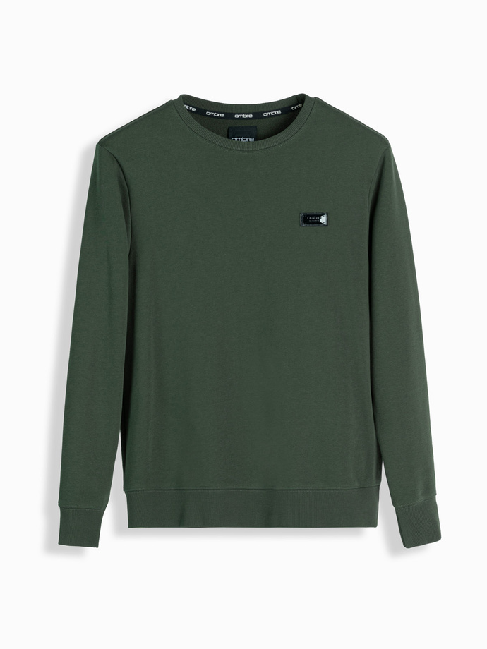 Nierozpinana dresowa bluza męska z metalowym pinem – ciemnozielona V4 OM-SSNZ-0136